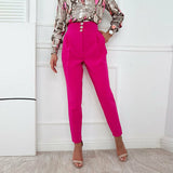 Slim High Waist Button Pencil Pants Silver Sam