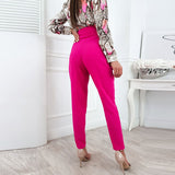 Slim High Waist Button Pencil Pants Silver Sam