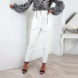 Slim High Waist Button Pencil Pants Silver Sam