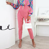 Slim High Waist Button Pencil Pants Silver Sam