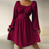 Solid Color Party Dress Summer Sexy Square Collar Beach Dress Silver Sam