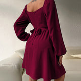 Solid Color Party Dress Summer Sexy Square Collar Beach Dress Silver Sam