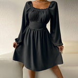 Solid Color Party Dress Summer Sexy Square Collar Beach Dress Silver Sam