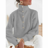 Casual Long Sleeve Button Warm Pullover Tops Silver Sam