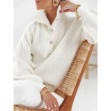 Casual Long Sleeve Button Warm Pullover Tops Silver Sam