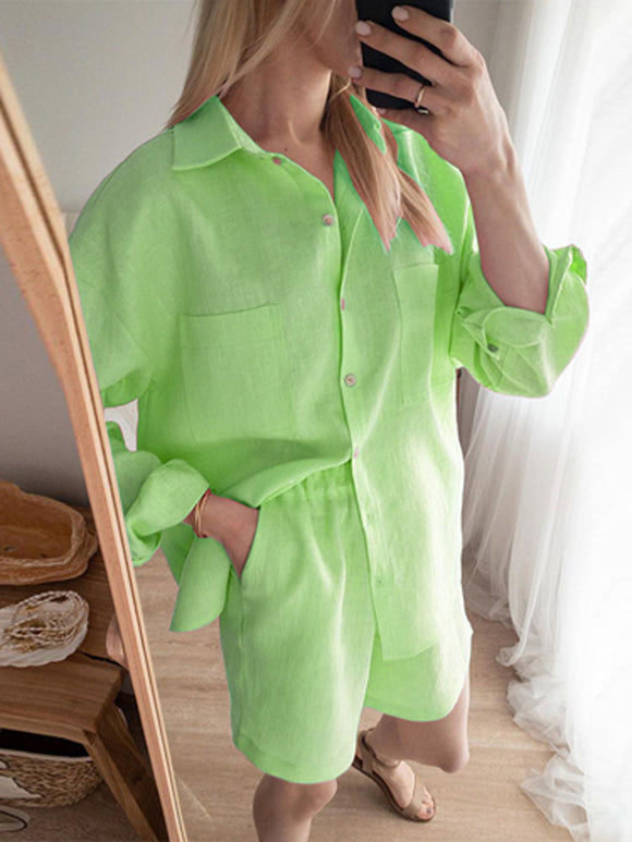 Cotton Button Top & Shorts Set