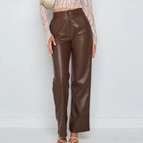 High Waist Faux Leather Pants Streetwear