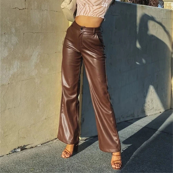 High Waist Faux Leather Pants Streetwear