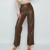 High Waist Faux Leather Pants Streetwear