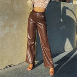 High Waist Faux Leather Pants Streetwear