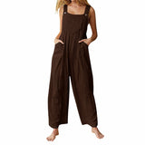 Loose Pocket Button Solid Cargo Pants Long Jumpsuit
