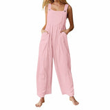 Loose Pocket Button Solid Cargo Pants Long Jumpsuit