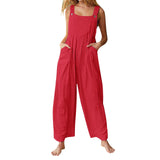 Loose Pocket Button Solid Cargo Pants Long Jumpsuit