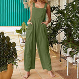 Loose Pocket Button Solid Cargo Pants Long Jumpsuit