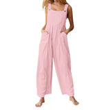 Loose Pocket Button Solid Cargo Pants Long Jumpsuit