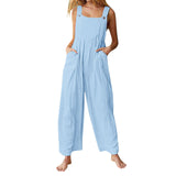 Loose Pocket Button Solid Cargo Pants Long Jumpsuit