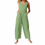 Loose Pocket Button Solid Cargo Pants Long Jumpsuit