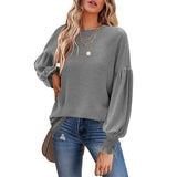 Long Lantern Sleeve Pleated Loose Top