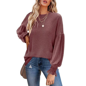 Long Lantern Sleeve Pleated Loose Top