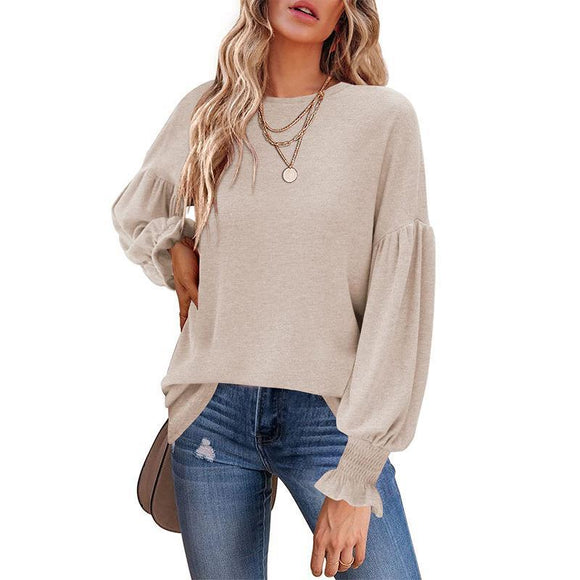Long Lantern Sleeve Pleated Loose Top