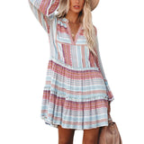 Patchwork Dress Summer V Neck Loose Striped Boho Dress Silver Sam