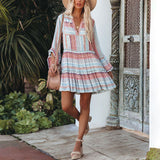 Patchwork Dress Summer V Neck Loose Striped Boho Dress Silver Sam