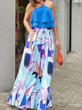 Pattern Print Tops & High Waist Loose Trousers Outfit