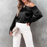 Sexy Off Shoulder Satin Blouse Pullover Silver Sam