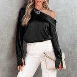 Sexy Off Shoulder Satin Blouse Pullover Silver Sam