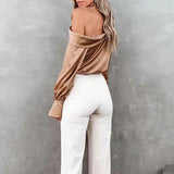 Sexy Off Shoulder Satin Blouse Pullover Silver Sam