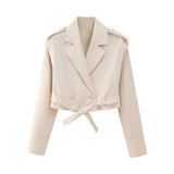 Short Blazer Jacket Skirt Set Fashion Lapel V Neck Detachable Sleeves