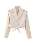 Short Blazer Jacket Skirt Set Fashion Lapel V Neck Detachable Sleeves
