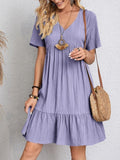 Bohemian V Neck Lace Up Stitching Midi Dress Silver Sam