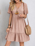 Bohemian V Neck Lace Up Stitching Midi Dress Silver Sam