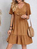 Bohemian V Neck Lace Up Stitching Midi Dress Silver Sam