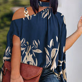 Loose Hollow Out Halter Short Batwing Sleeve Blouse Silver Sam