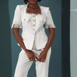 Buttoned Square Collar Blazer & Pants Set
