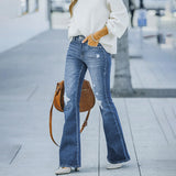 Flare Jeans Stretch Vintage Fashion Streetwear Ripped High Waist Jeans