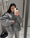 Chic Solid Grey Streetwear Oversized Women Outwear Silver Sam