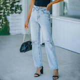 Jeans Irregular High Waist Casual Vintage Ripped Wide Leg Jeans