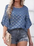 Half Sleeve Round Neck Oversized Printed Blouse Silver Sam