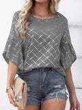 Half Sleeve Round Neck Oversized Printed Blouse Silver Sam