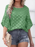 Half Sleeve Round Neck Oversized Printed Blouse Silver Sam