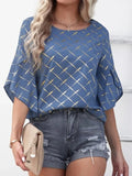 Half Sleeve Round Neck Oversized Printed Blouse Silver Sam