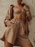 3 Piece Long Sleeve Top & Shorts Set