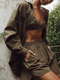 3 Piece Long Sleeve Top & Shorts Set