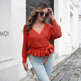 Knit Pullover Loose Long Sleeve Wrap Sweater Silver Sam