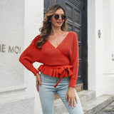 Knit Pullover Loose Long Sleeve Wrap Sweater Silver Sam