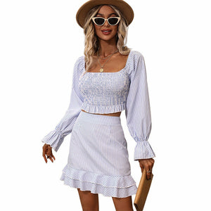 Elegant Ladies Striped 2-Piece Skirts Suits
