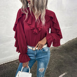 Chiffon Ruffled V-Neck Full Sleeve Top